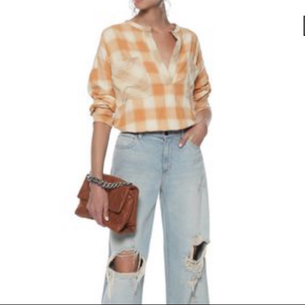 IRO Mayra checkered cotton blend flannel crop top